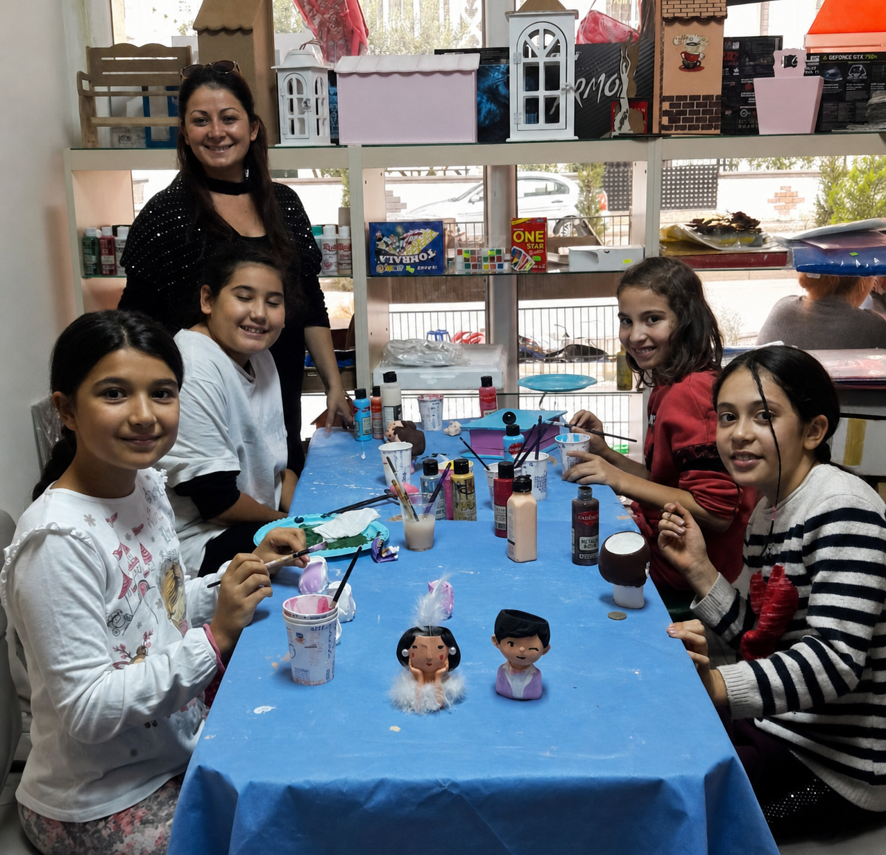 A friendly craft group around a table