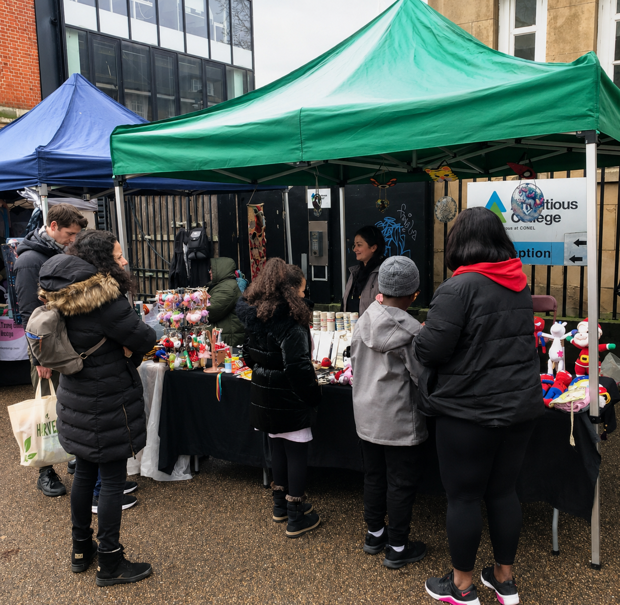 Visitors browsing Meltem’s handmade market stall